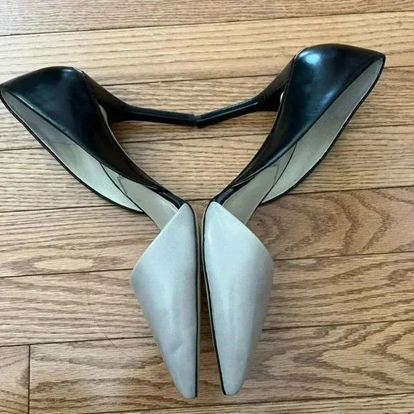 [10M] Michael Kors JULIETA D'ORSAY Pearl Grey  & Black Leather Pumps Stiletto - Picture 4 of 10
